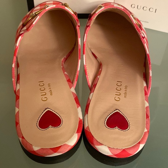 NIB GUCCI Red Gingham Princetown MULES Slides/Loafer Flats sz 7-7.5 US/38 ITALY - Picture 5 of 13